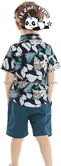 LEZONKIDS - Customizable Hot Sale Boys Shorts Sets Hawaiian Outfit Floral Short Sleeve Shirt Top Shorts Suits